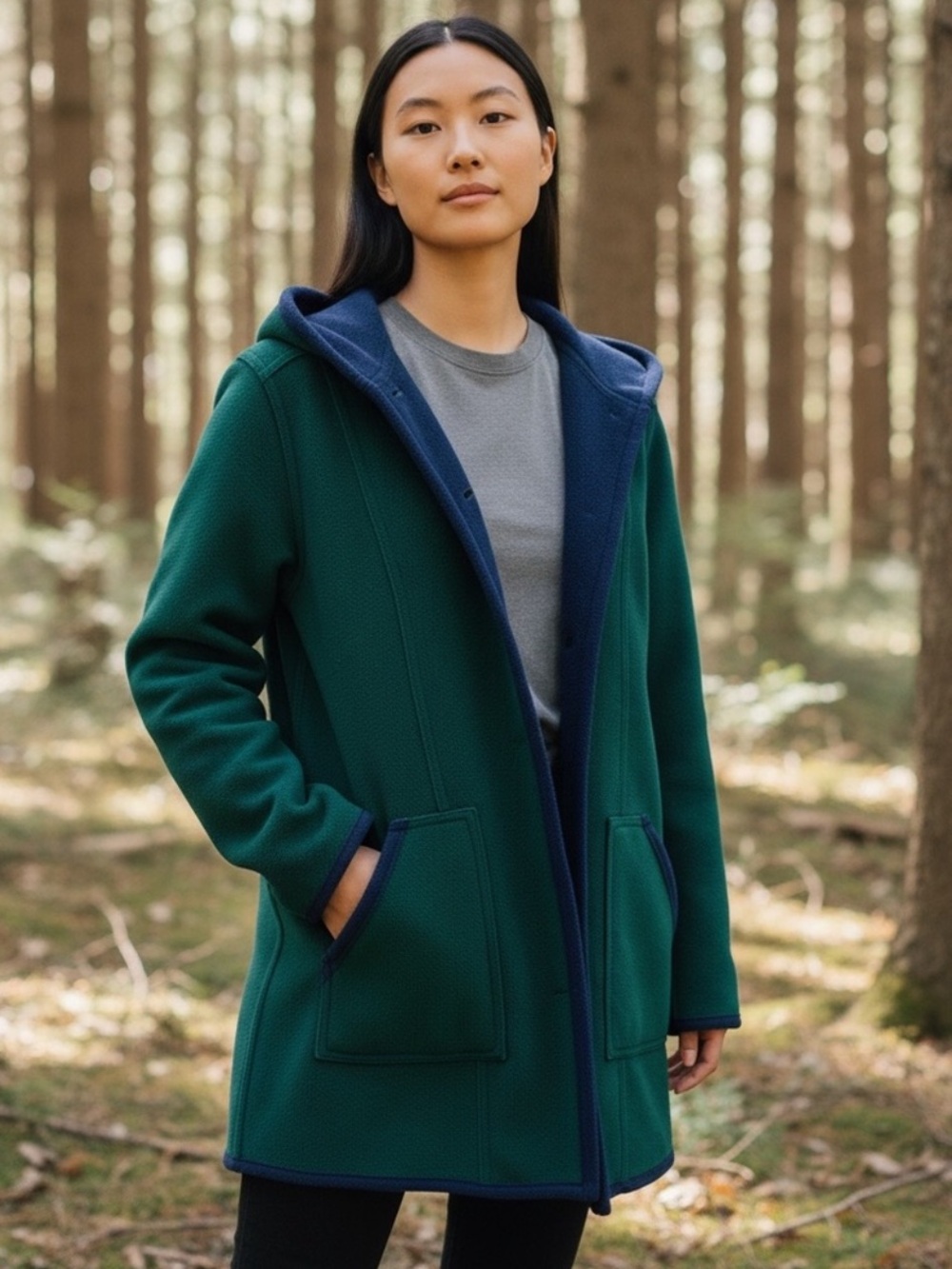 Green with Blue Casual Car-Coat, Blanket Coat Very Good Condition  size XS-SM
